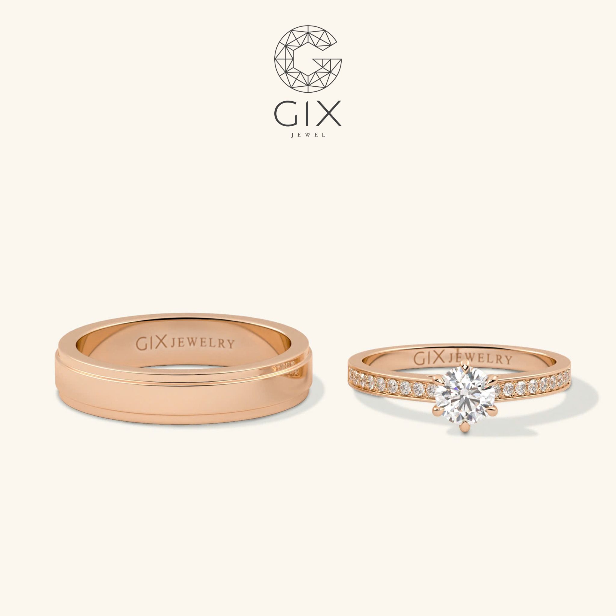  Nhẫn đôi đính đá Moissanite đẹp kiểu mới Gix Jewel - GCR25050041 