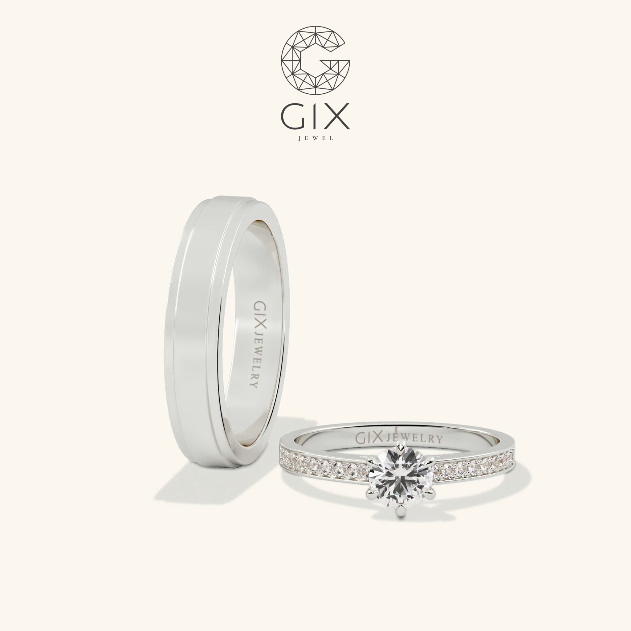  Nhẫn đôi đính đá Moissanite đẹp kiểu mới Gix Jewel - GCR25050041 