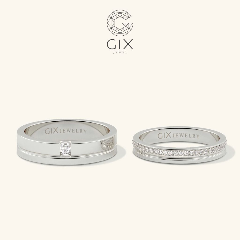  Nhẫn cưới kim cương cao cấp vàng 18k đẹp nhất bản to sang trọng khắc chữ Gix Jewel 