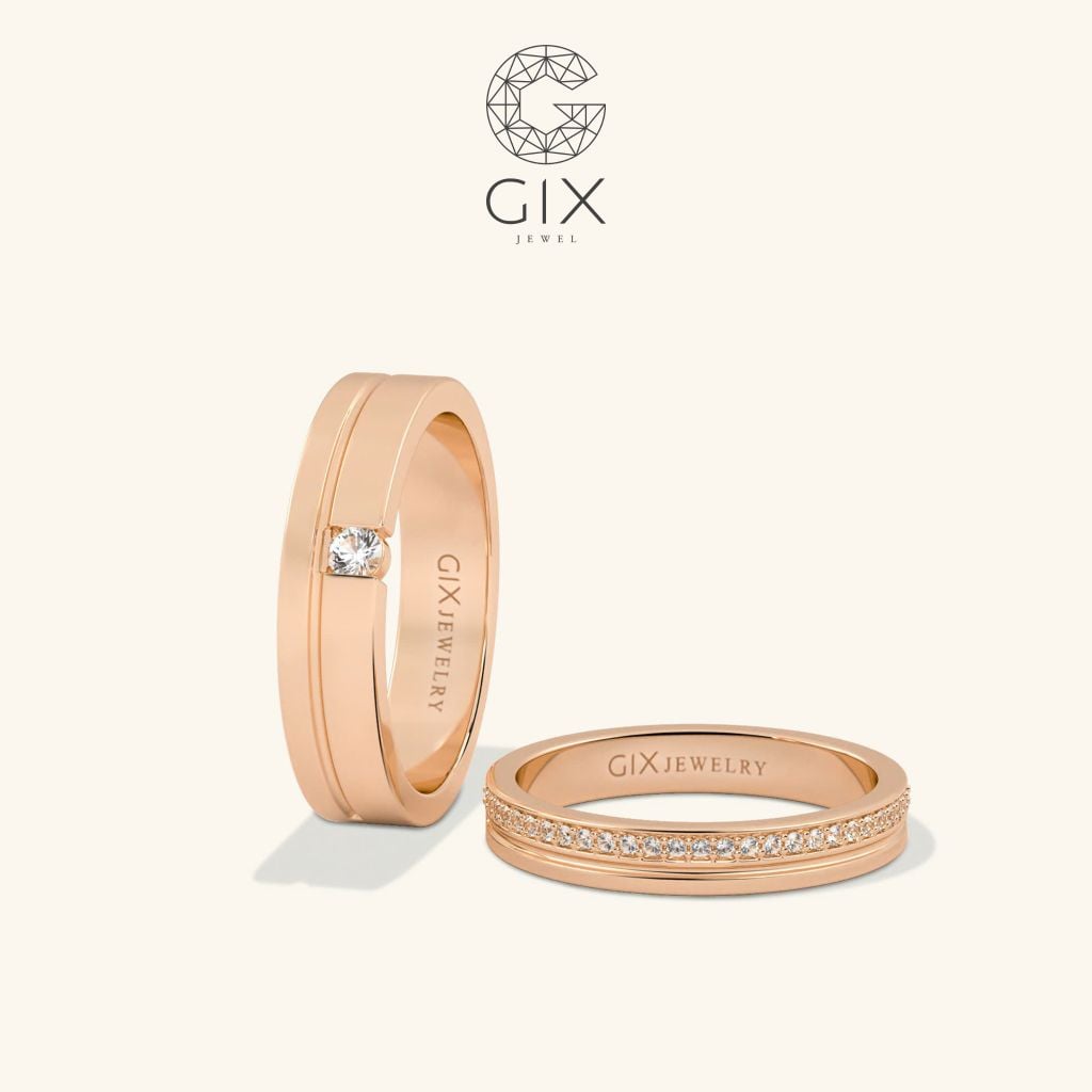  Nhẫn cưới kim cương cao cấp vàng 18k đẹp nhất bản to sang trọng khắc chữ Gix Jewel 