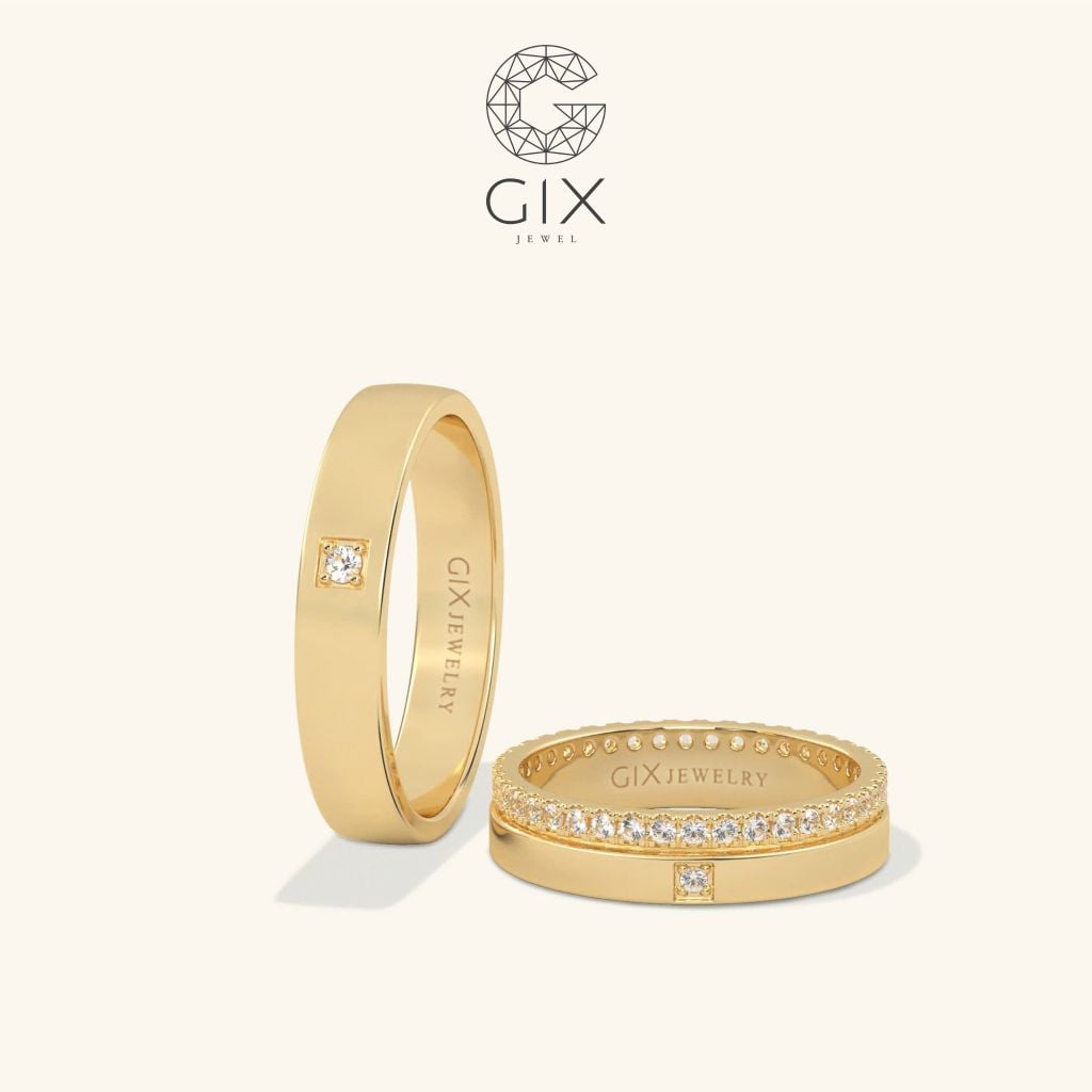  Nhẫn cưới vàng 10k nam nữ ghép đôi đính kim cương - GCR25050036 