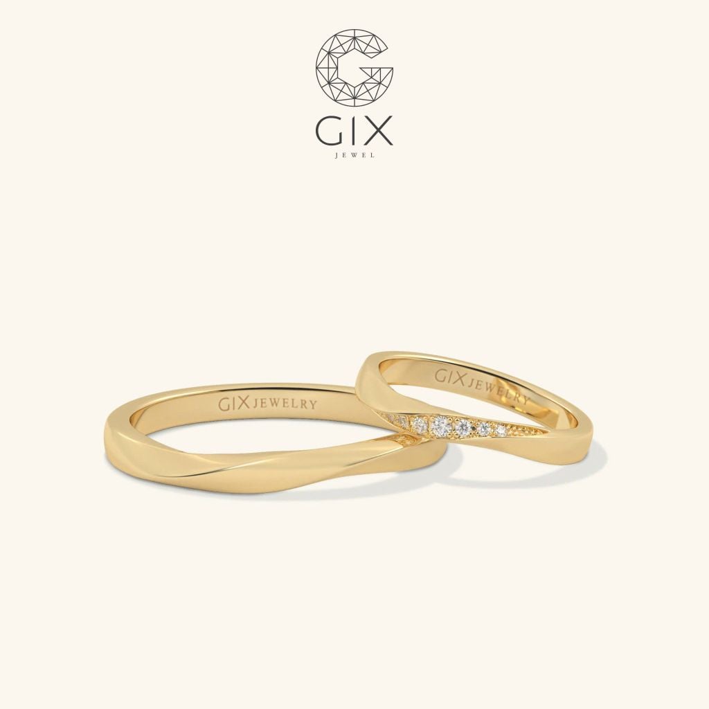 Nhẫn đôi vô cực đính đá Moissanite khắc chữ Gix - GCR25050031