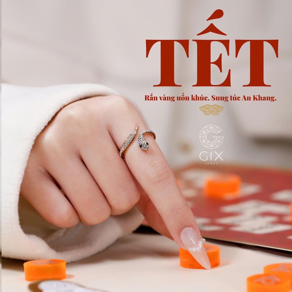  Nhẫn nữ đẹp vàng 18k bạc s925 hình con rắn đính đá quý cao cấp Gix Jewel 