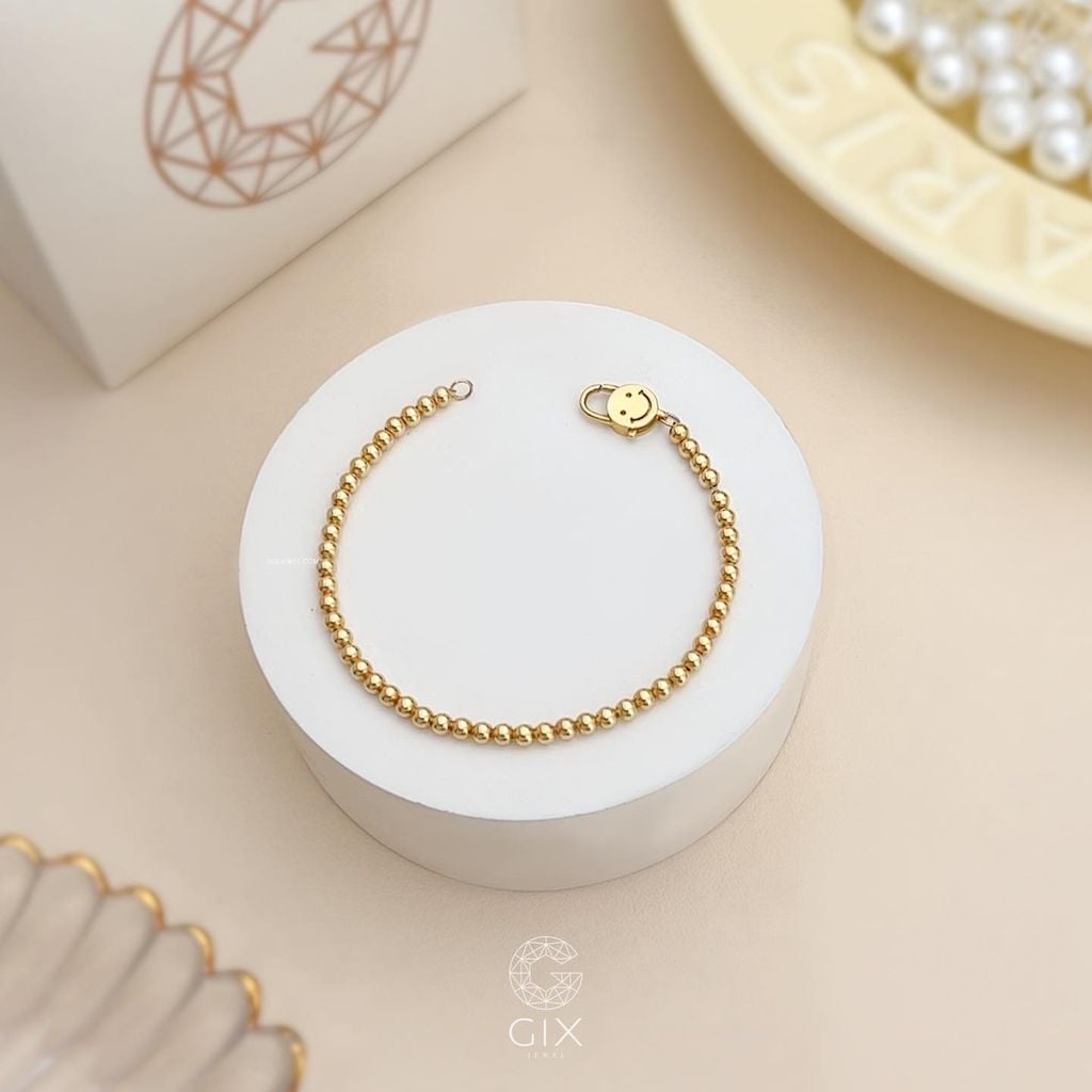  Lắc tay bi vàng nữ 18k bạc 925 hình mặt cười handmade dễ thương Gix Jewelry 