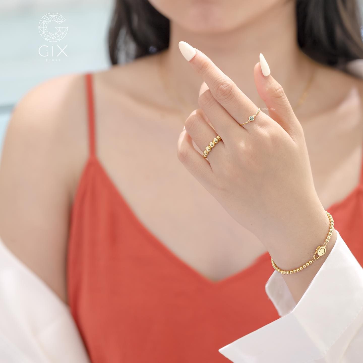  Lắc tay bi vàng nữ 18k bạc 925 hình mặt cười handmade dễ thương Gix Jewelry 