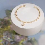 Lắc tay vàng nữ 18k bạc cao cấp mắc xích trơn gắn charm hình hoa xinh Gixjewelry 