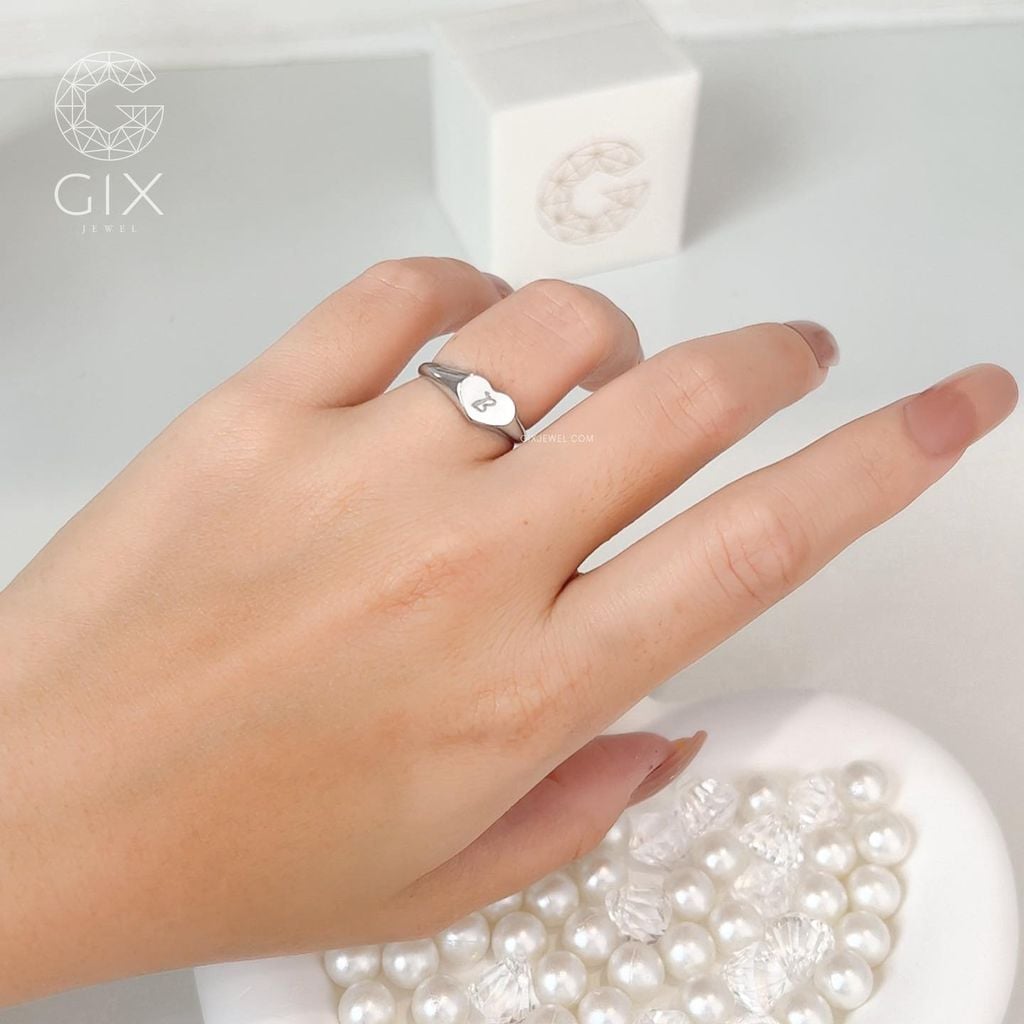  Nhẫn signet bạc nữ cao cấp Gix Jewel mạ vàng 18k hình trái tim khắc tên đẹp 