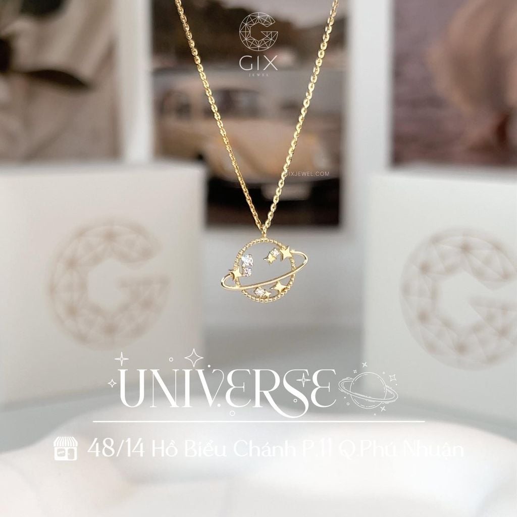  Dây chuyền vàng trắng nữ đẹp 18k sợi mảnh thiết kế hình vũ trụ bling kiểu mới Gix Jewel 