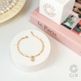  Lắc tay vàng nữ 18k bạc cao cấp mắc xích trơn gắn charm hình hoa xinh Gixjewelry 