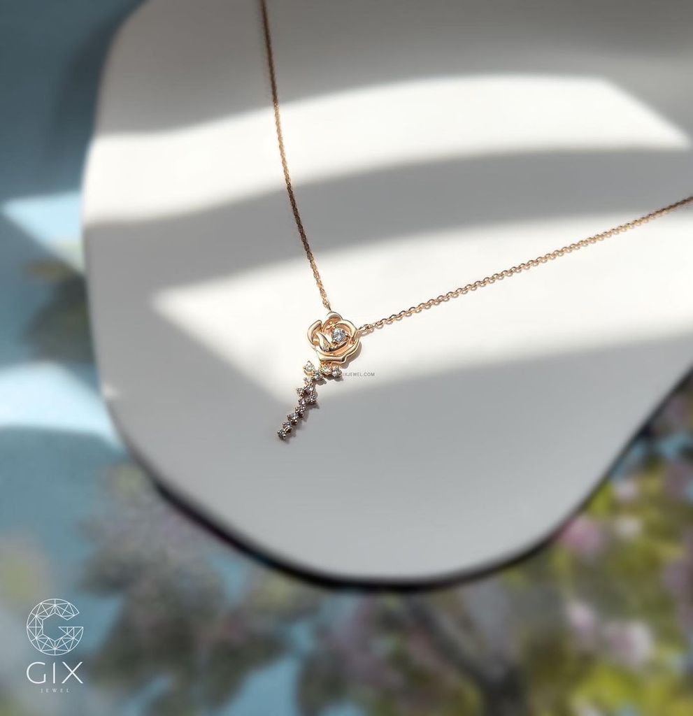 Mặt Dây Chuyền Hình Hoa Hồng Vàng 18k Bạc s925 Đính Đá CZ Gix Jewel
