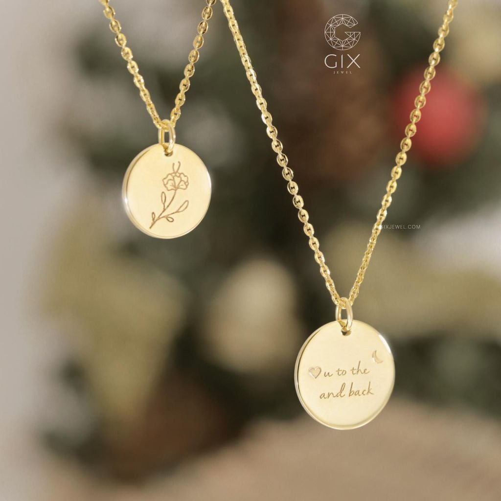  Dây chuyền đôi khắc tên cho nam nữ vàng trắng 18k sợi mảnh nhỏ Gix 