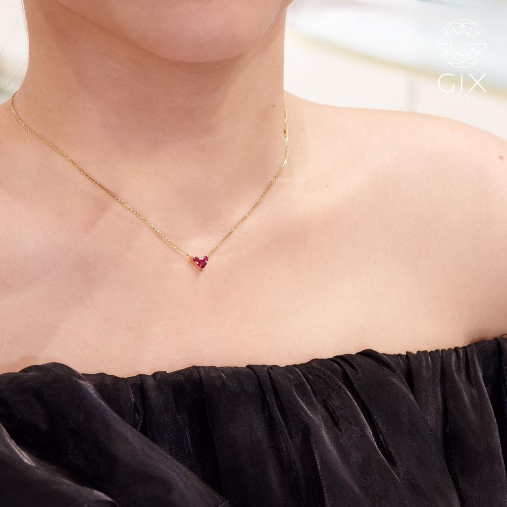 Mặt Dây Chuyền Đá Đỏ Hình Trái Tim Vàng 18k Bạc 925 Gix Jewel