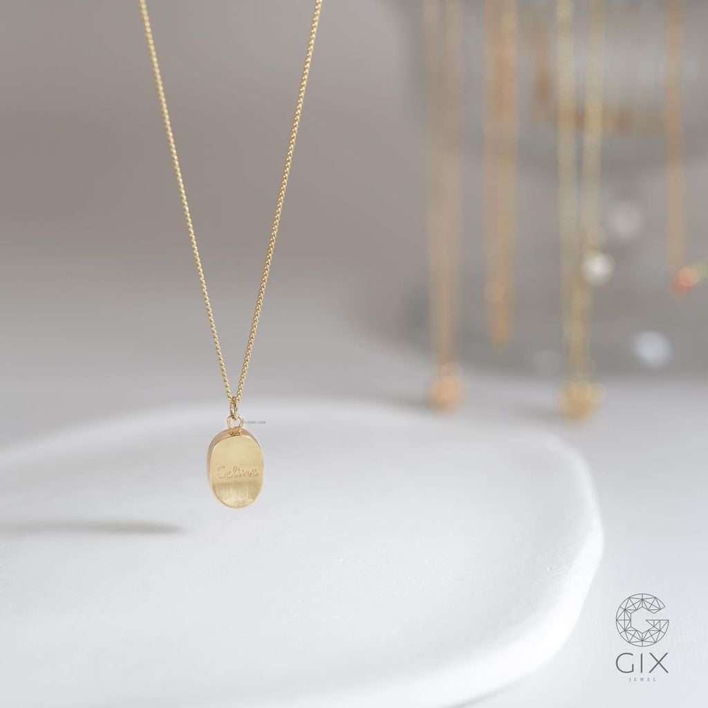 Mặt Dây Chuyền Vàng 18k Bạc Hình Oval Khắc Tên Theo Yêu Cầu Gix Jewel