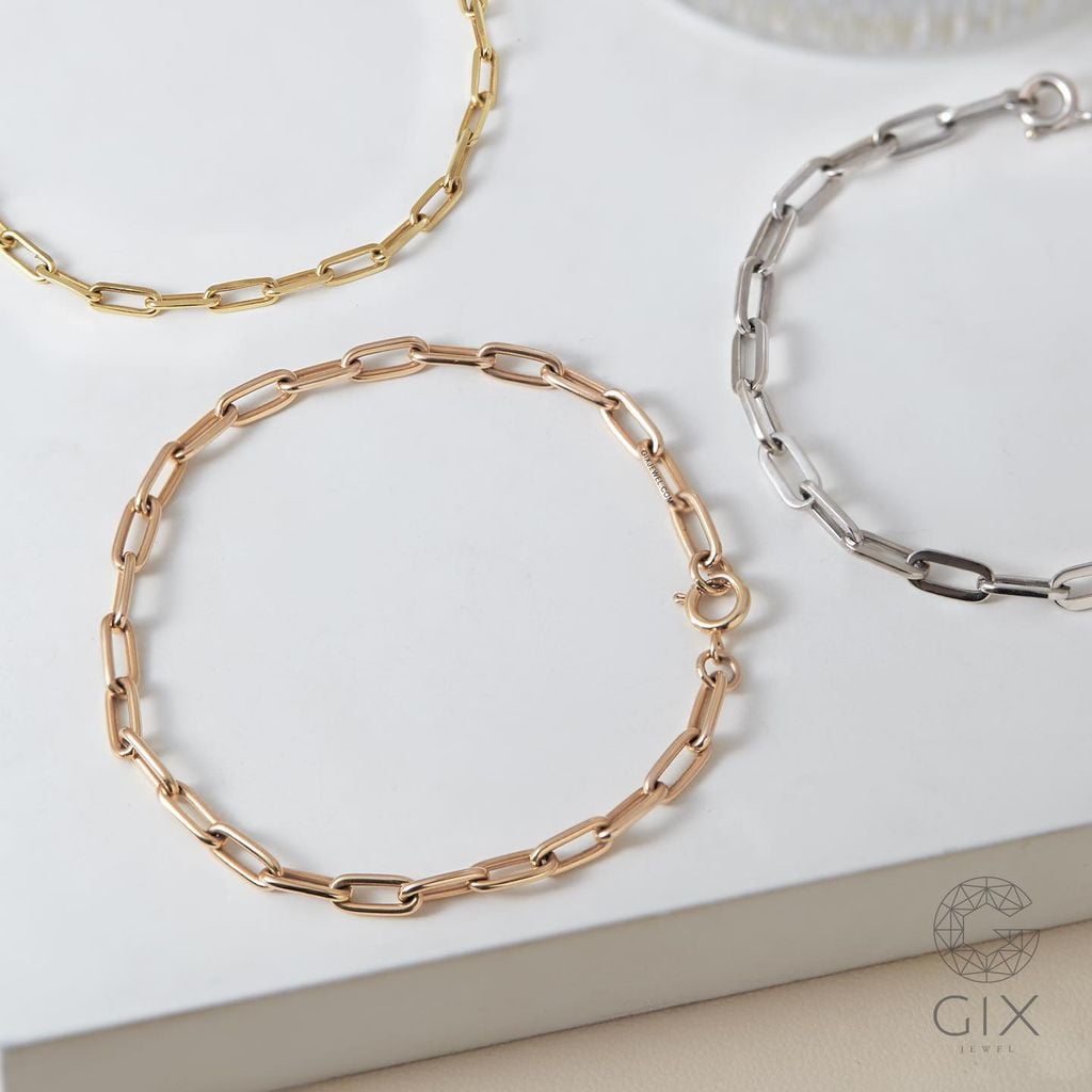  Vòng tay bạc nam nữ mắc xích vuông cá tính mạ vàng 18k Gix Jewel 