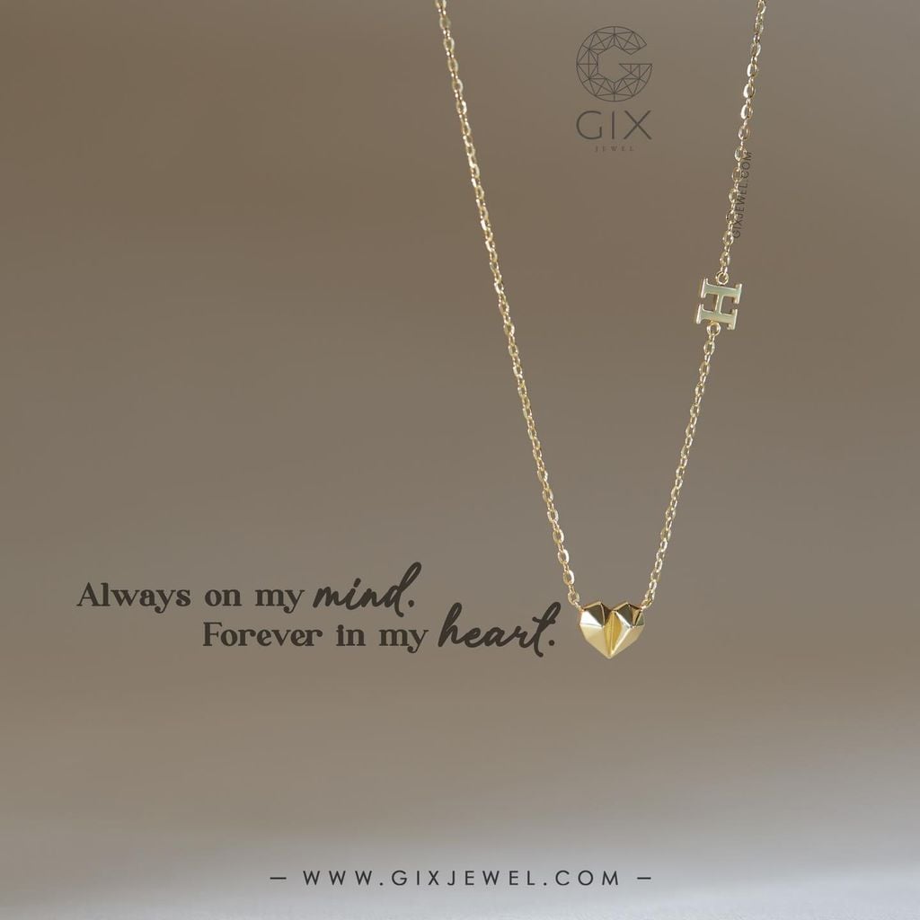  Vòng cổ trái tim vàng tây nữ đẹp gắn chữ cái tên riêng đeo ôm sát cổ Gix Jewel 