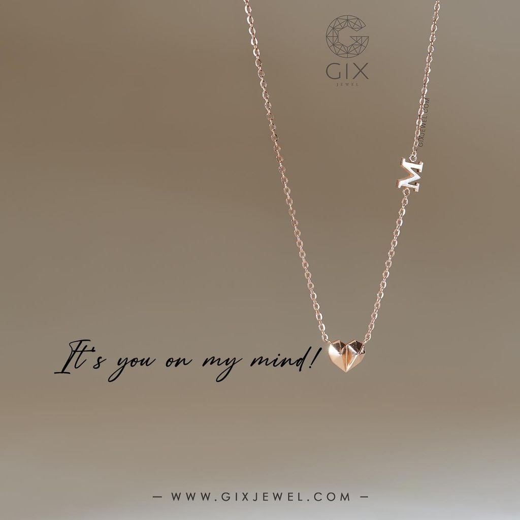  Vòng cổ trái tim vàng tây nữ đẹp gắn chữ cái tên riêng đeo ôm sát cổ Gix Jewel 