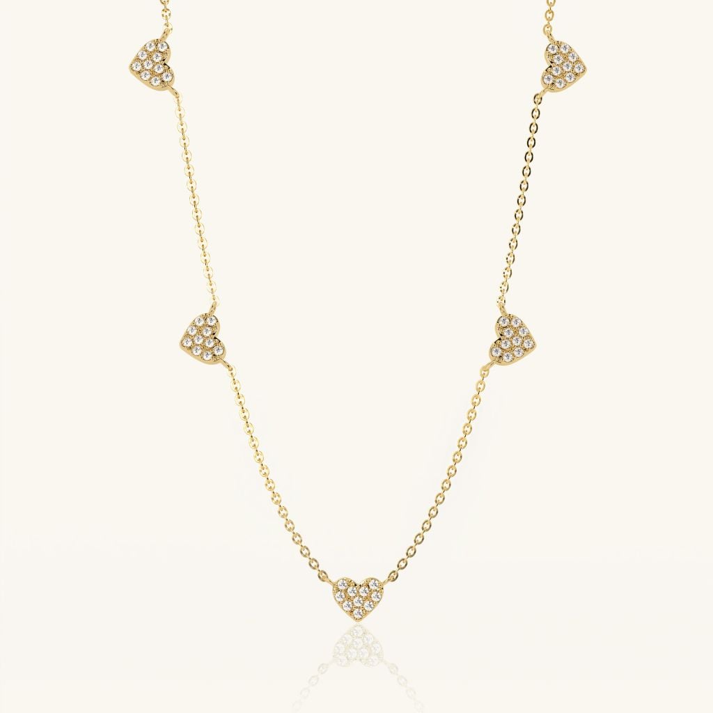  Dây chuyền kim cương vàng tây chữ cong 18k hình trái tim sợi mảnh đẹp GixJewelry 