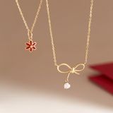  Dây chuyền vàng nữ đẹp vàng hồng 18k sợi chữ cong hình nơ xinh đính đá Gix 