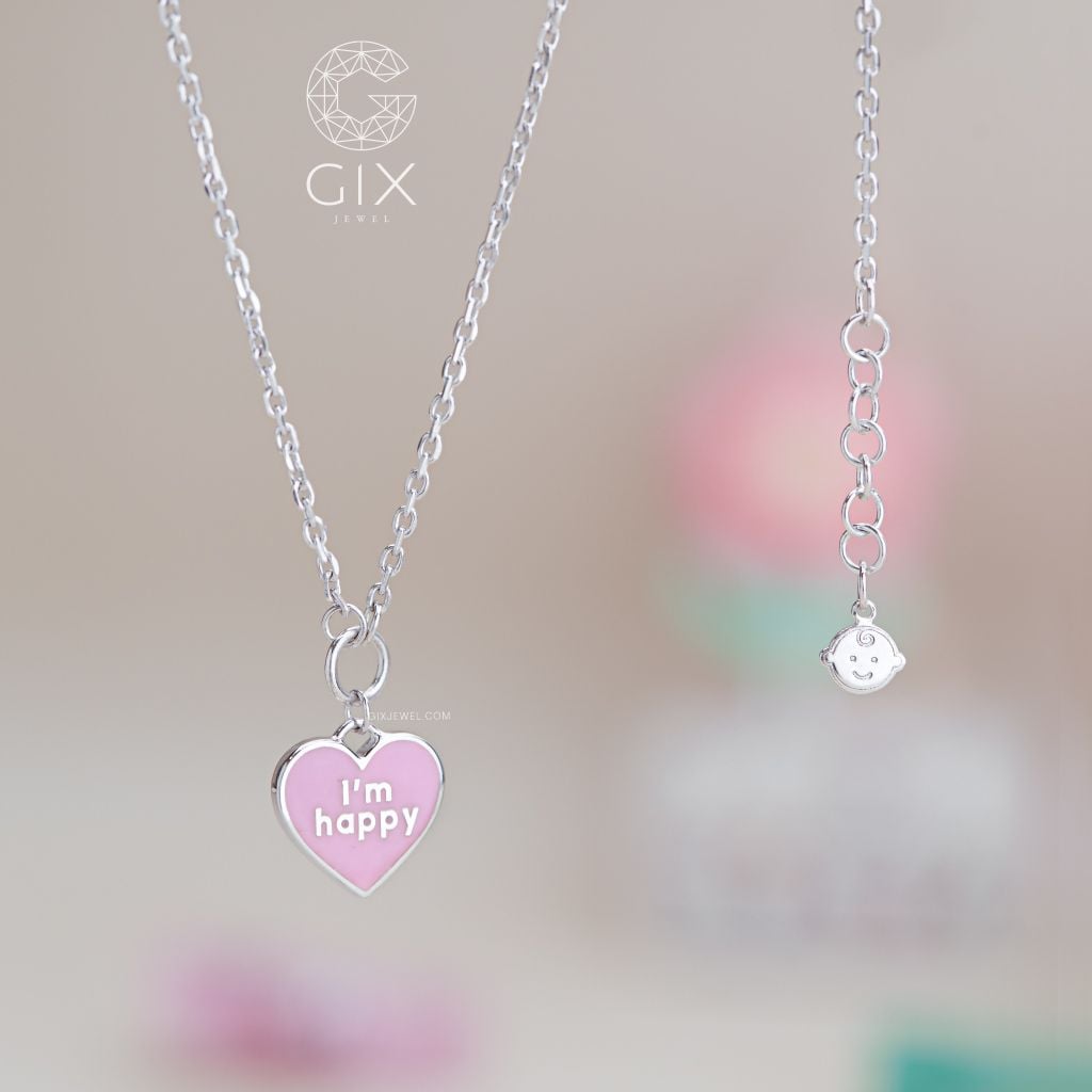  Dây chuyền trẻ em vàng 18k bạc 925 hình trái tim khắc tên riêng cho bé Gix Jewel 