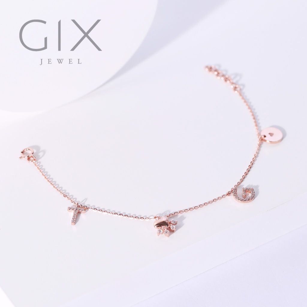 Lắc tay bạc mạ vàng nữ s925 đính đá gắn charm tuỳ chọn Gix Jewel