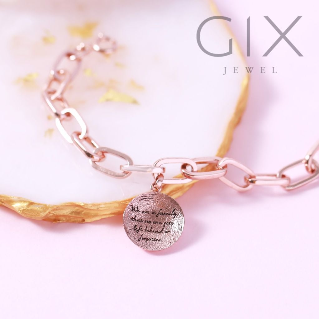  Lắc tay nam nữ mắc xích vàng 18k bạc nguyên chất tag tròn cặp khắc chữ Gix 