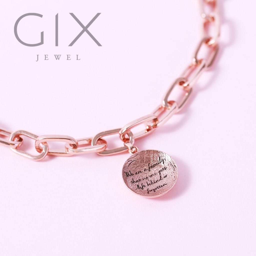  Lắc tay nam nữ mắc xích vàng 18k bạc nguyên chất tag tròn cặp khắc chữ Gix 