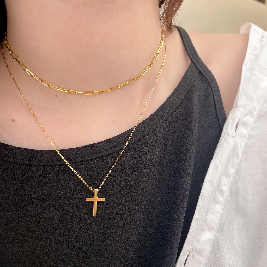  Dây chuyền chữ thập trơn cho nam nữ bạc ý 925 sợi nhỏ nhuyễn ôm sát cổ Gix 