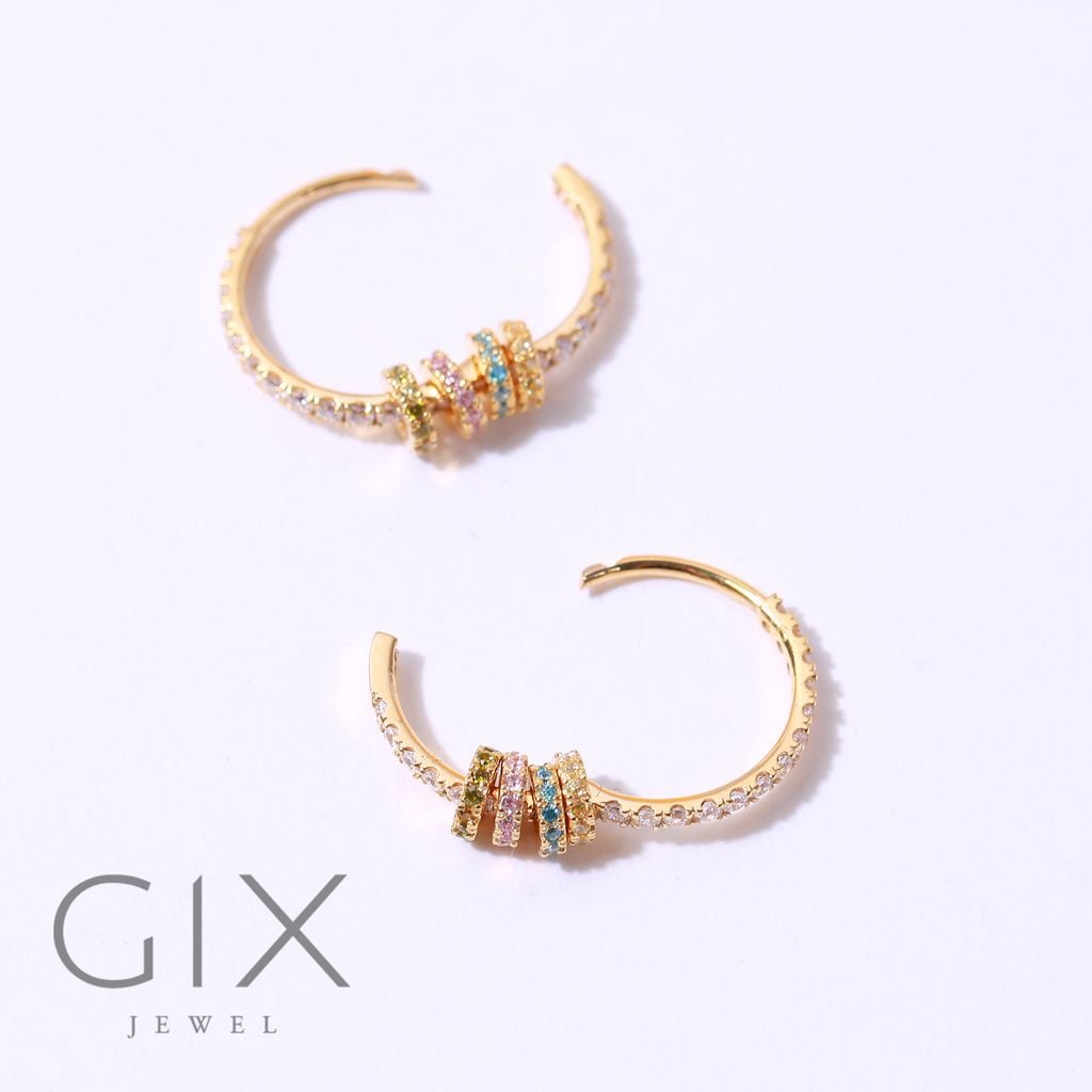  Bông tai cho u50 tòn ten vàng 18k hình tròn lớn đính đá đẹp Gix Jewel 