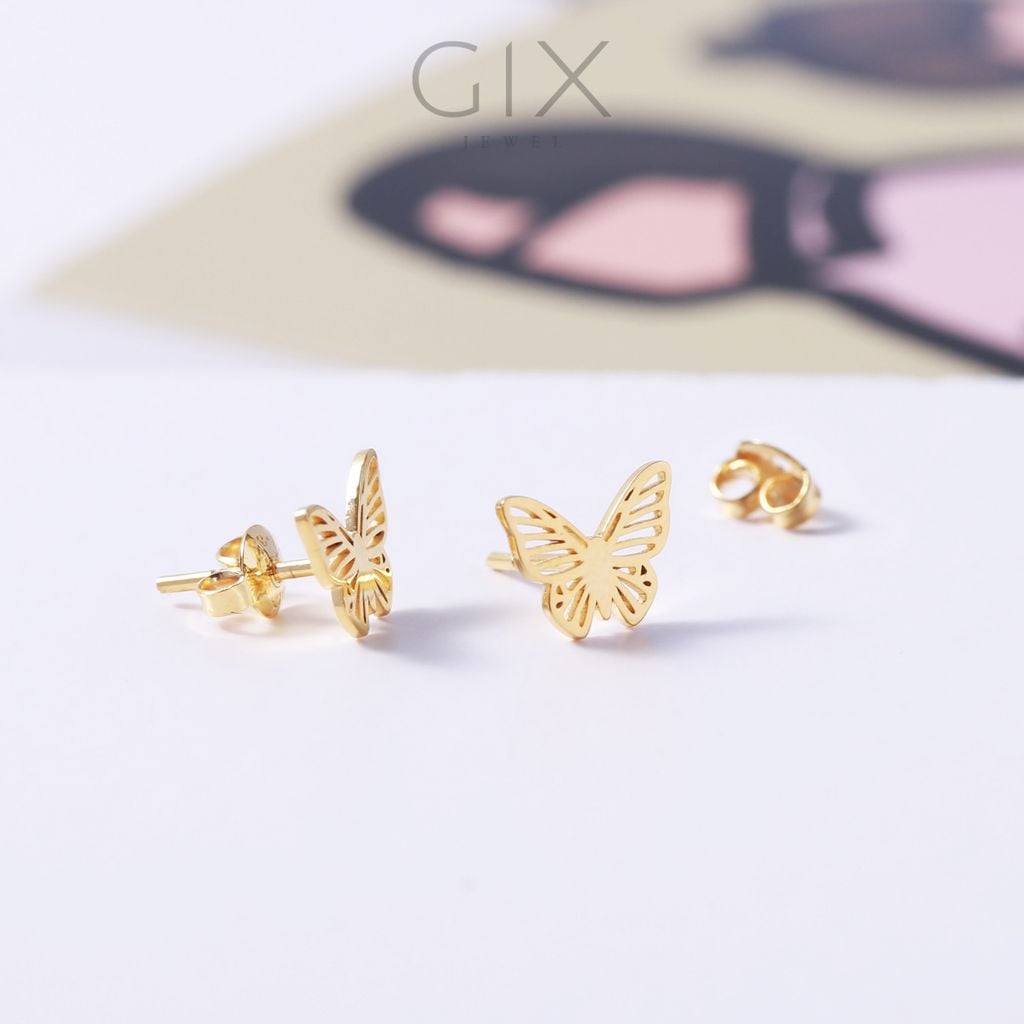  Bông tai vàng 18k bạc nữ đẹp sang trọng hình bươm bướm dễ thương Gix Jewel 