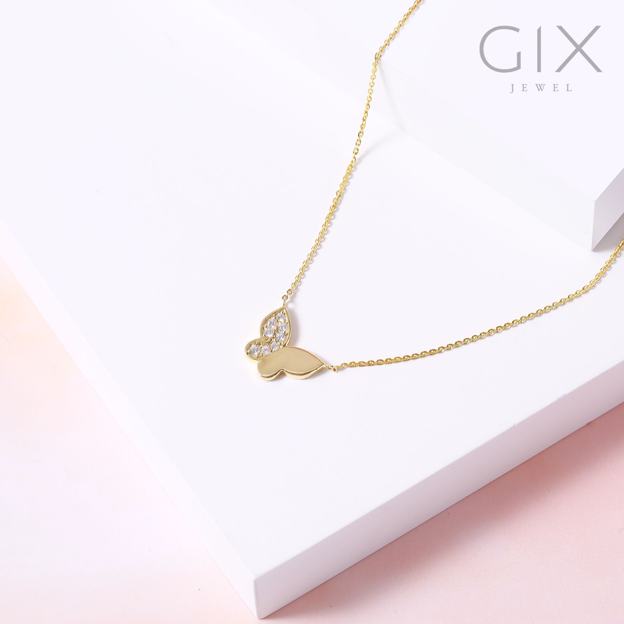 Dây chuyền vàng trắng 18k hình bươm bướm cho nữ đính kim cương giá rẻ Gix Jewelry 