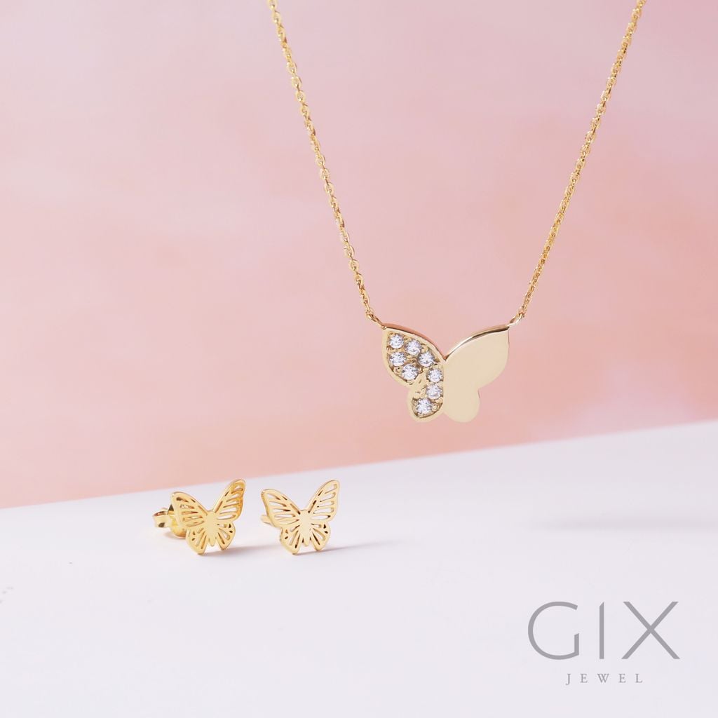 Dây chuyền vàng trắng 18k hình bươm bướm cho nữ đính kim cương giá rẻ Gix Jewelry