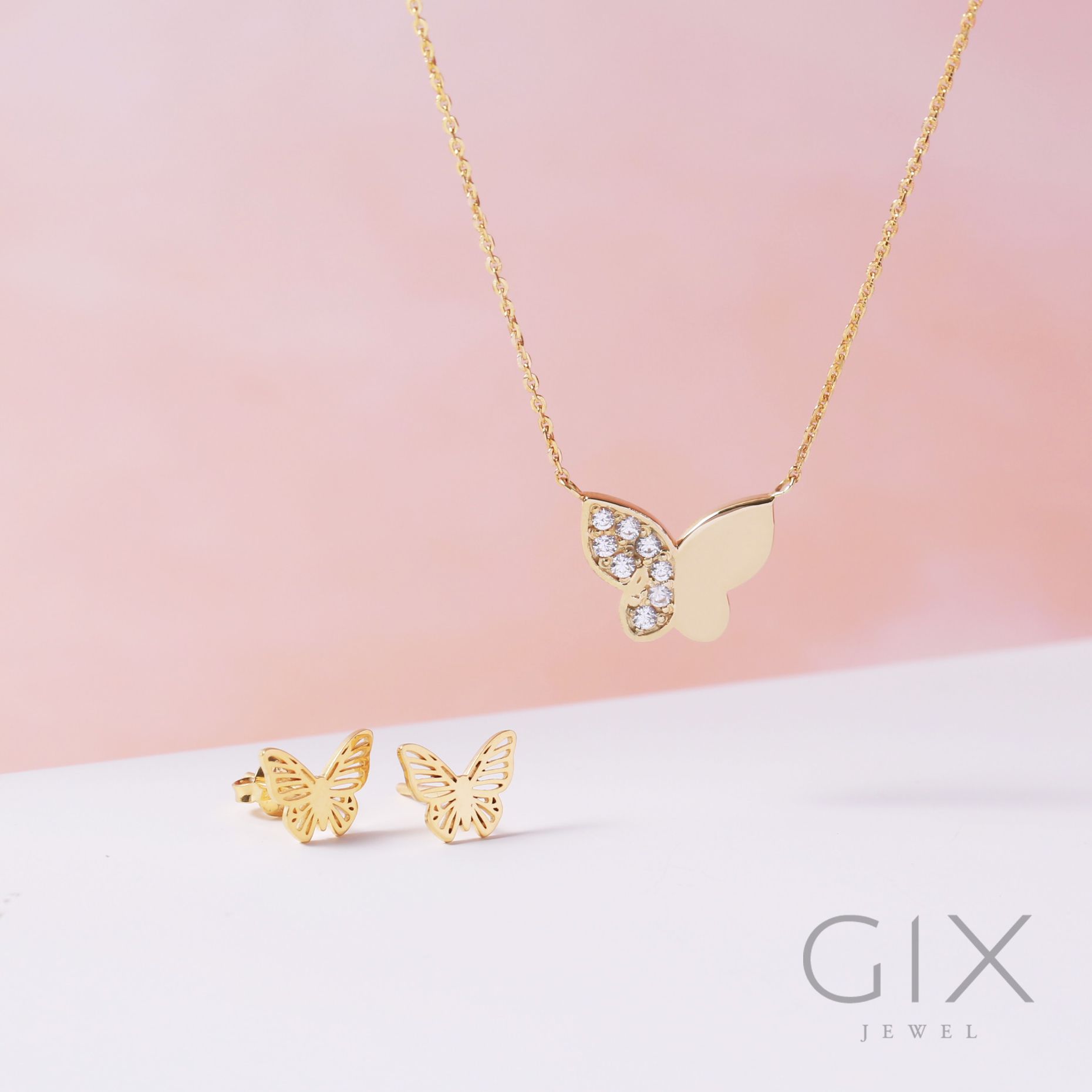  Dây chuyền vàng trắng 18k hình bươm bướm cho nữ đính kim cương giá rẻ Gix Jewelry 