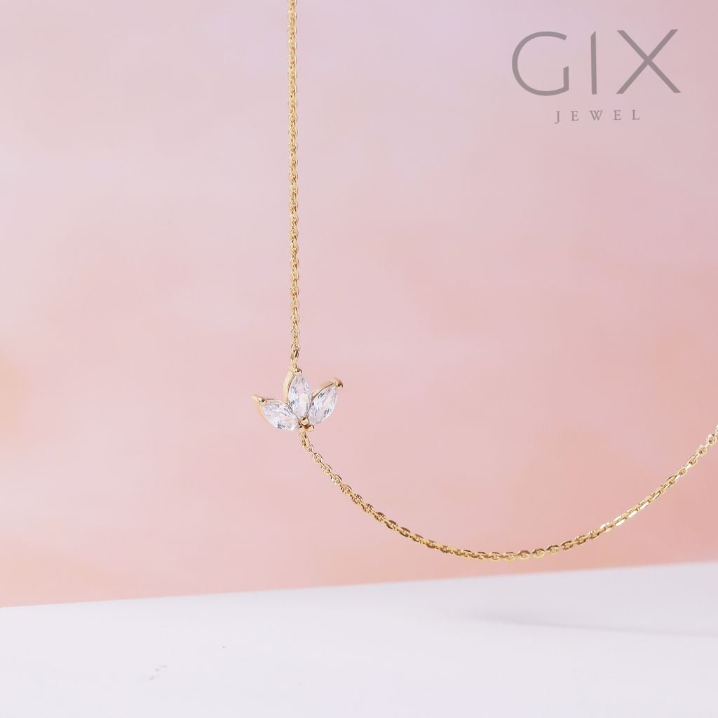 Dây chuyền vàng 750 bạc ý nữ sợi mỏng đính kim cương cao cấp GixJewel
