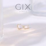  Bông tai 1 hột vàng tây bạc xi bạch kim dáng nụ đá chữ nhật 4 chấu đẹp Gix Jewel 