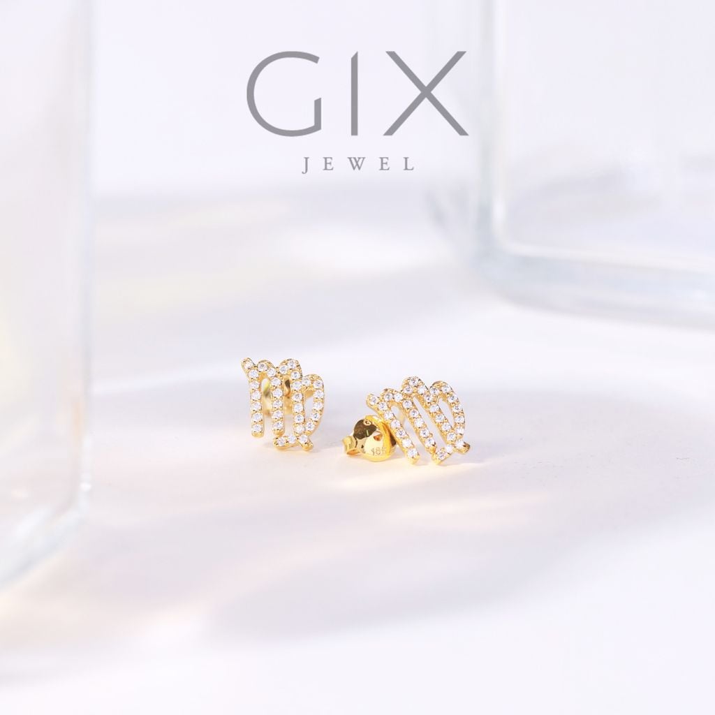  Khuyên tai vàng nữ bạc đẹp hình 12 cung hoàng đạo đính đá lấp lánh cá tính Gix 