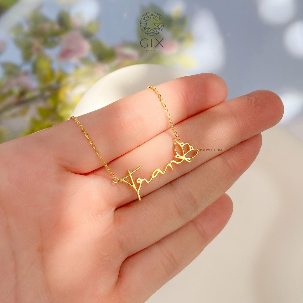 Mặt Dây Chuyền Tên Vàng 18K Bạc 925 Cho Nam Nữ Gix Jewel Đính Kèm Hoa