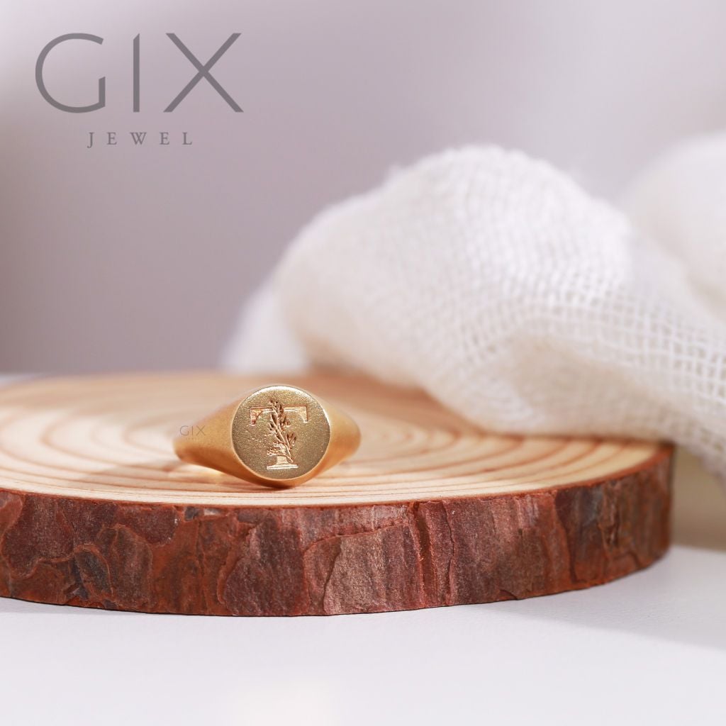 Nhẫn signet ring bạc mạ vàng đẹp khắc tên Gix Jewel