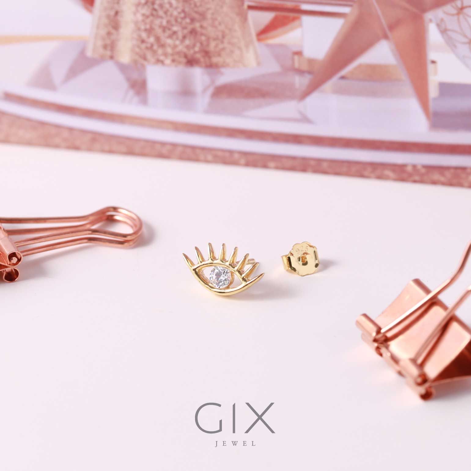  Khuyên tai bạc nam nữ mạ vàng trắng mắt thần Horus cao cấp ôm vành tai Gix Jewel 
