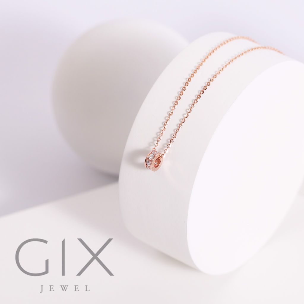 Dây chuyền vàng nữ 18k sợi mỏng đẹp cao cấp hình lu thống đính đá Gix Jewel