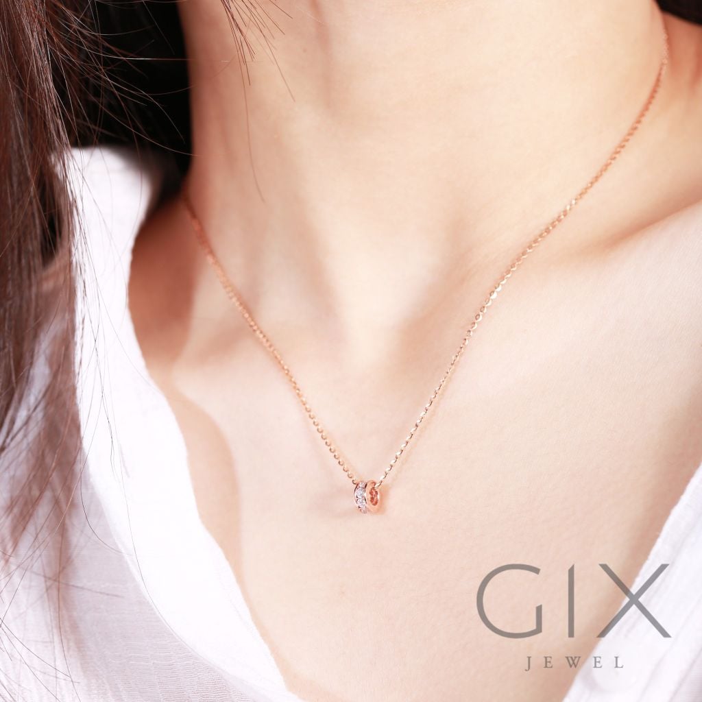 Dây chuyền vàng nữ 18k sợi mỏng đẹp cao cấp hình lu thống đính đá Gix Jewel