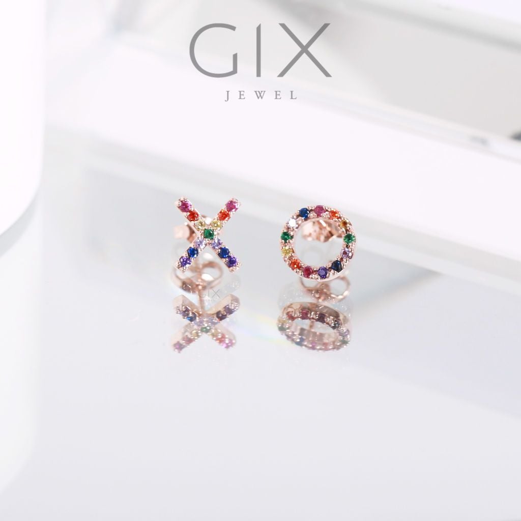  Khuyên tai nữ đẹp cá tính vàng tây 10k bạc ý 925 chữ XO đính đá đẹp giá rẻ Gix 