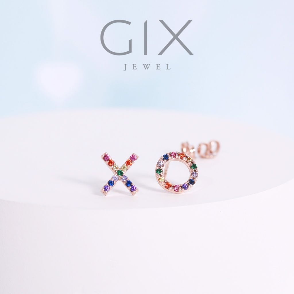  Khuyên tai nữ đẹp cá tính vàng tây 10k bạc ý 925 chữ XO đính đá đẹp giá rẻ Gix 