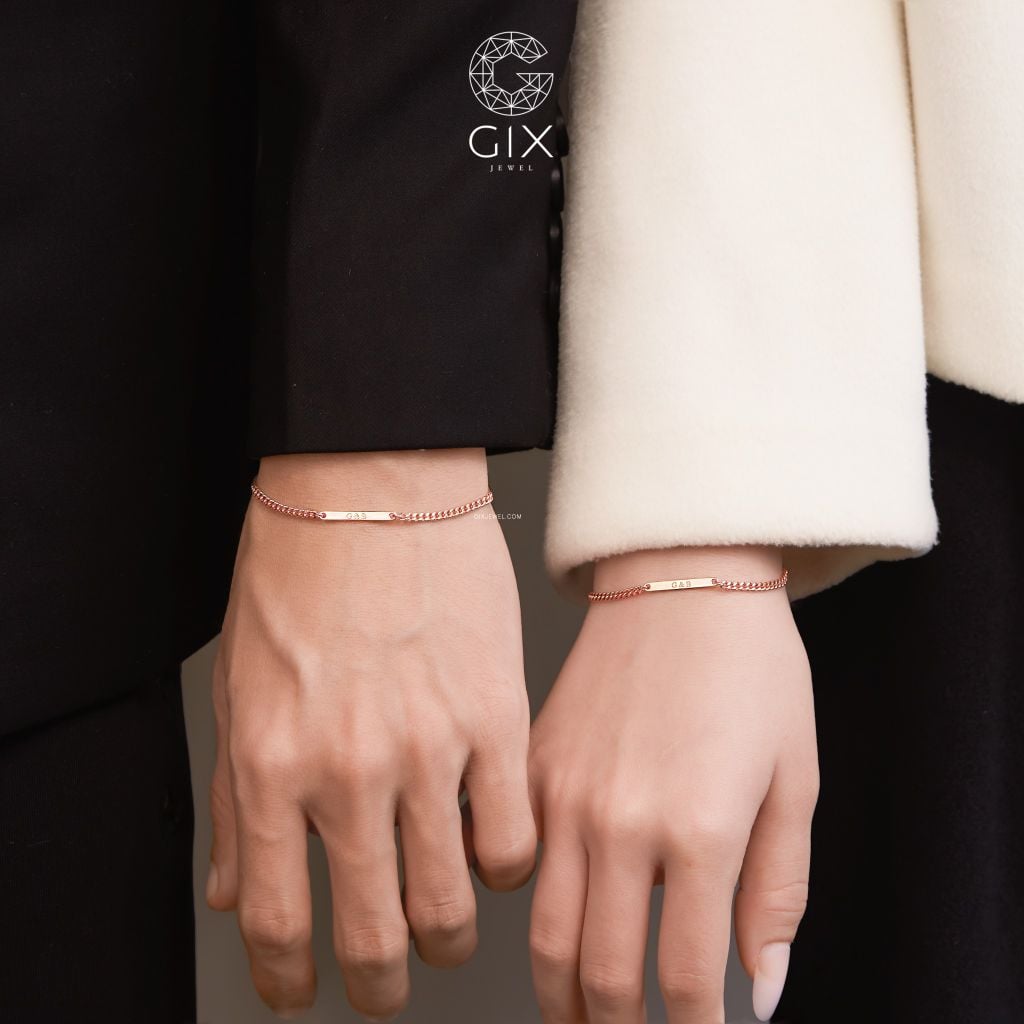  Vòng tay đôi nam nữ vàng & bạc đẹp khoen lật unisex kiểu mới khắc tên Gix Jewel 