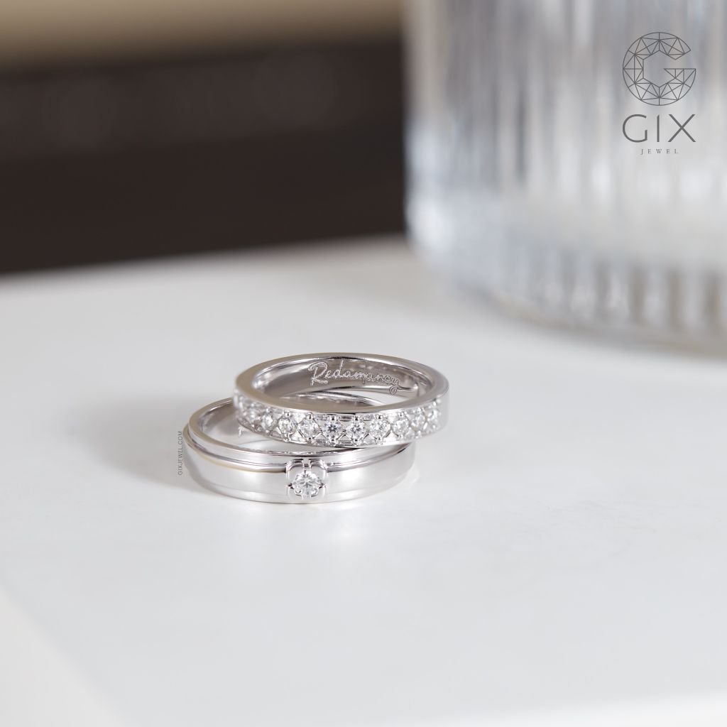  Nhẫn cưới kim cương vàng trắng 18k luxury đính đá Clarella | Gix Jewel 
