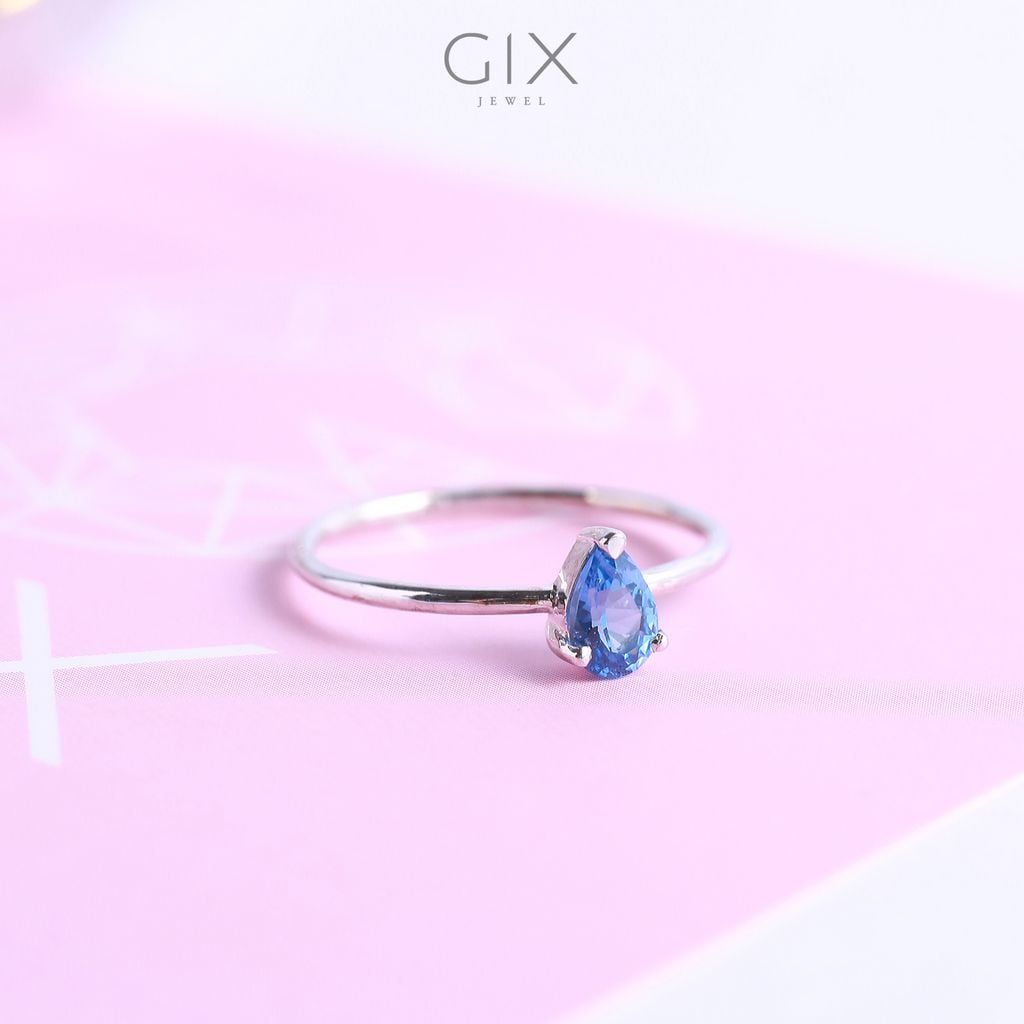 Nhẫn bạc nữ cao cấp mạ vàng đính đá xanh giọt lệ Gix Jewel