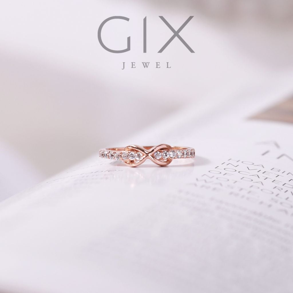  Nhẫn nữ vàng trắng bạc đẹp cho nữ đính hột xoàn hình vô cực dễ thương Gix 