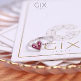  Nhẫn vàng 610 đính kim cương & bạc 925 hình trái tim hột đá đỏ nữ xinh xắn Gix 
