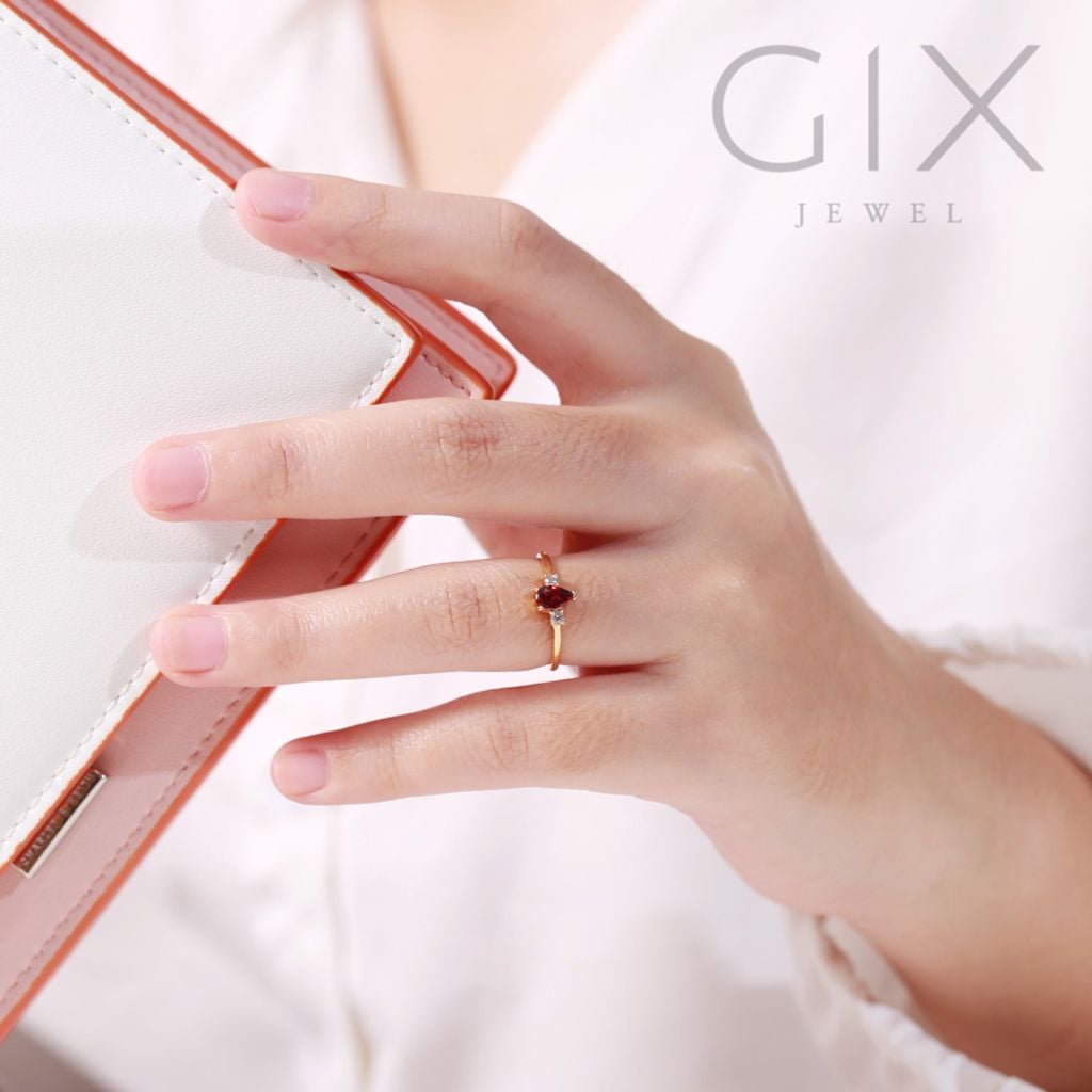  Nhẫn bạc nữ đính đá hột đỏ phong thuỷ mạ vàng 18k dưới 2 triệu Gixjewel 