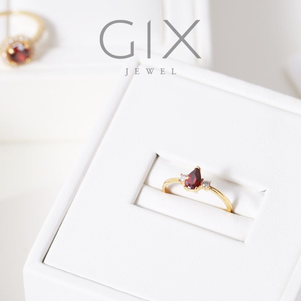  Nhẫn bạc nữ đính đá hột đỏ phong thuỷ mạ vàng 18k dưới 2 triệu Gixjewel 