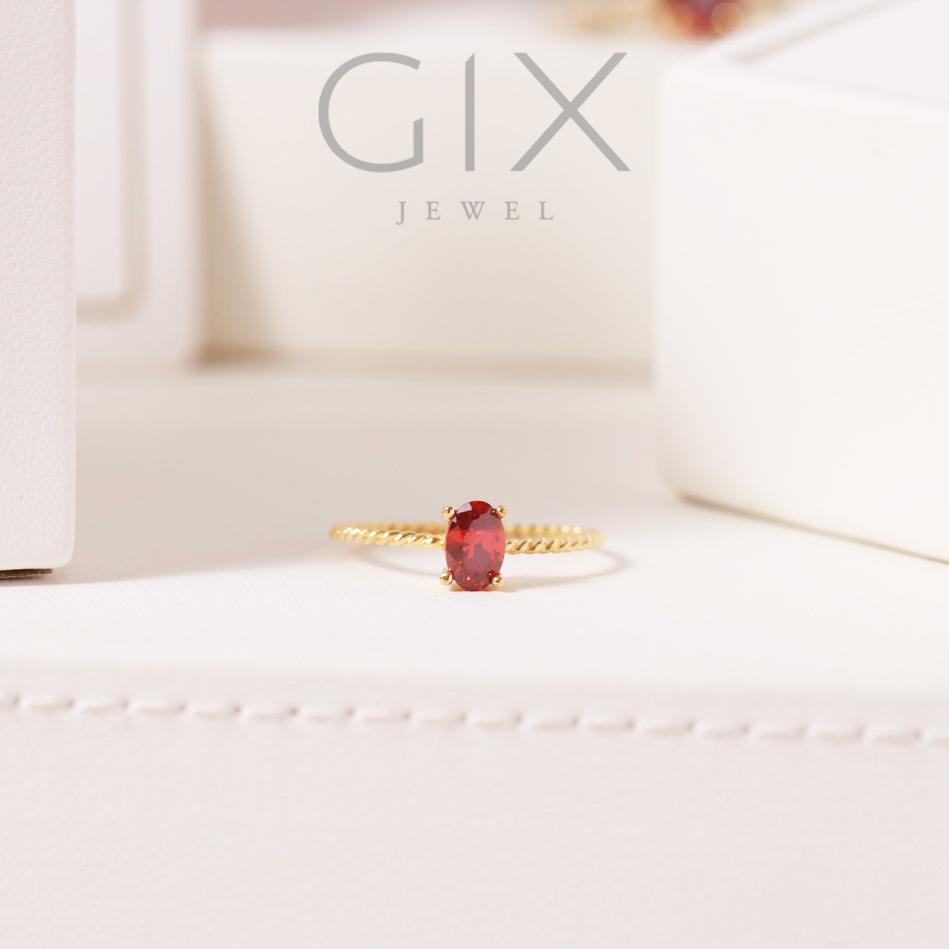  Nhẫn bạc cho nữ mạ vàng đai xoắn đá đỏ đẹp Gix Jewel SPGN15 